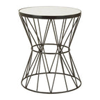 White Marble Top Side Table with Powder-Coated Black Iron Corset Base