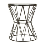 White Marble Top Side Table with Powder-Coated Black Iron Corset Base