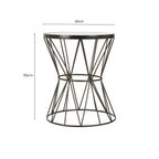 White Marble Top Side Table with Powder-Coated Black Iron Corset Base