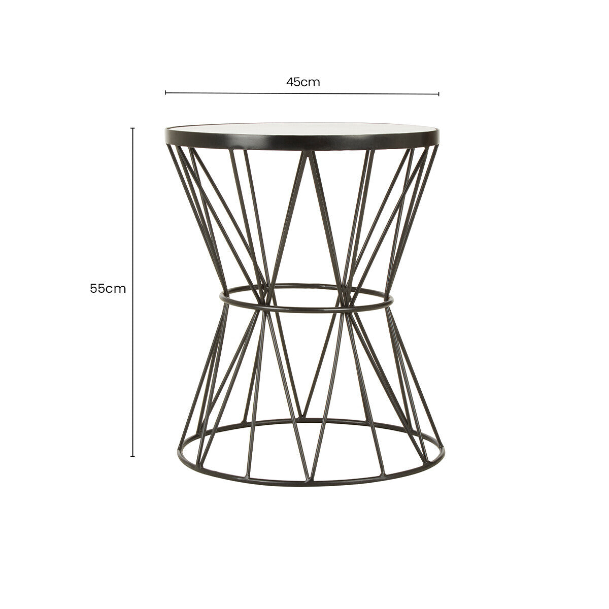 White Marble Top Side Table with Powder-Coated Black Iron Corset Base