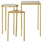 Grey Marble Top and Antique Brass Finish Set of 3 Nesting Tables