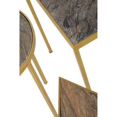 Grey Marble Top and Antique Brass Finish Set of 3 Nesting Tables