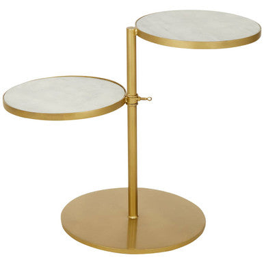 Gold Finish 2 Shelves Side Table with White Marble Tops
