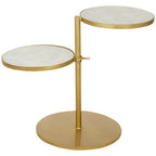 Gold Finish 2 Shelves Side Table with White Marble Tops