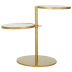 Gold Finish 2 Shelves Side Table with White Marble Tops