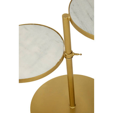 Gold Finish 2 Shelves Side Table with White Marble Tops