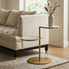 Gold Finish 2 Shelves Side Table with White Marble Tops