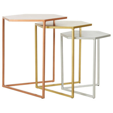 Nest of 3 Assorted Hexagonal Nesting Table with Metallic Tops