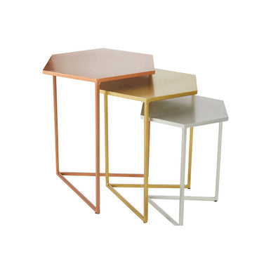 Nest of 3 Assorted Hexagonal Nesting Table with Metallic Tops
