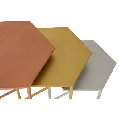 Nest of 3 Assorted Hexagonal Nesting Table with Metallic Tops