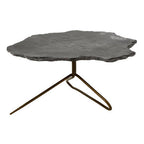 Grey Stone and Antique Brass Coffee Table with Freeform Edge