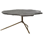 Grey Stone and Antique Brass Coffee Table with Freeform Edge