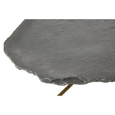 Grey Stone and Antique Brass Coffee Table with Freeform Edge