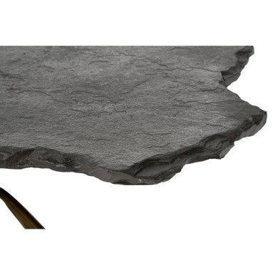 Grey Stone and Antique Brass Coffee Table with Freeform Edge