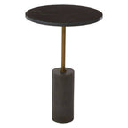 Black Marble Top Side Table with Antique Brass Iron Pole