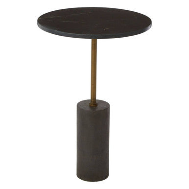 Black Marble Top Side Table with Antique Brass Iron Pole