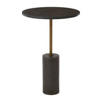 Black Marble Top Side Table with Antique Brass Iron Pole