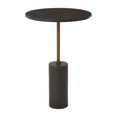 Black Marble Top Side Table with Antique Brass Iron Pole