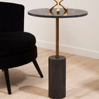 Black Marble Top Side Table with Antique Brass Iron Pole