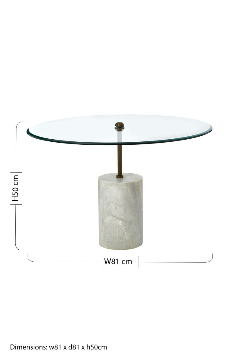 Clear Glass and White Marble Side Table