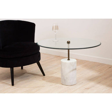 Clear Glass and White Marble Side Table