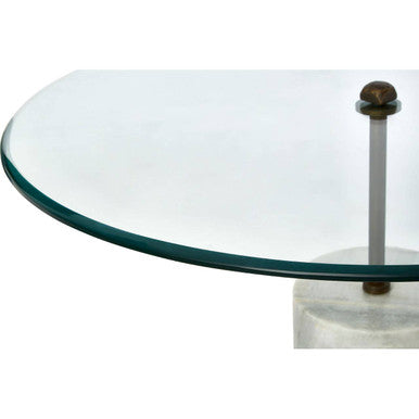 Clear Glass and White Marble Side Table