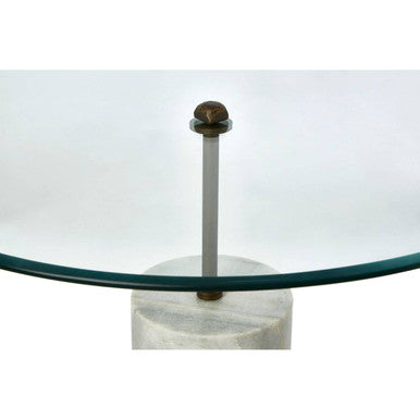 Clear Glass and White Marble Side Table