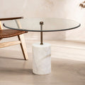 Clear Glass and White Marble Side Table