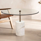 Clear Glass and White Marble Side Table
