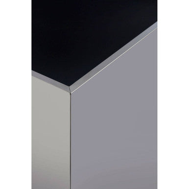 Black Tempered Glass Top Side Table with Silver Square Chrome Finish Frame