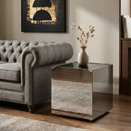 Black Tempered Glass Top Side Table with Silver Square Chrome Finish Frame