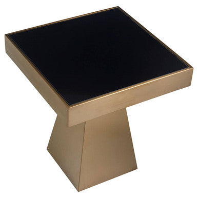 Black Glass and Gold Finish Square Side Table