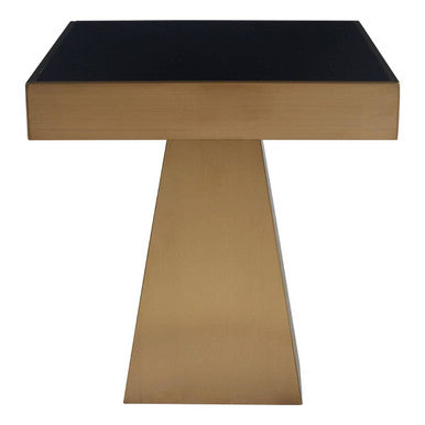 Black Glass and Gold Finish Square Side Table