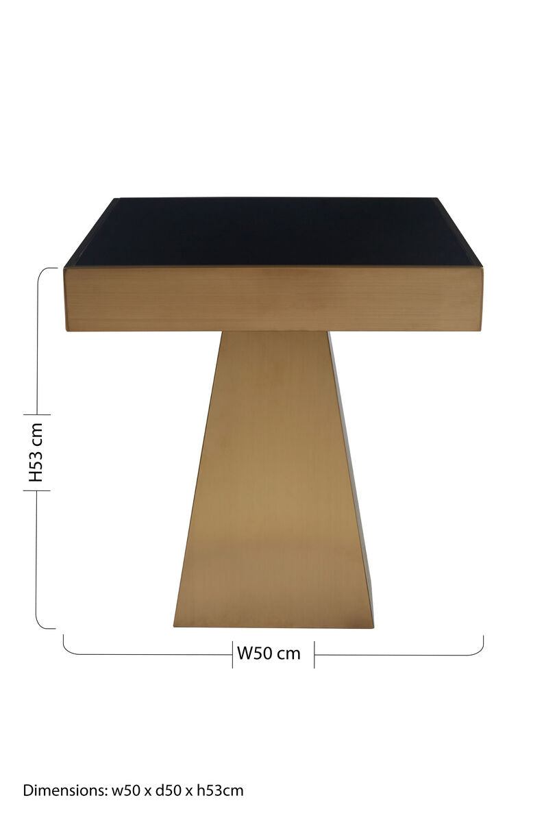 Black Glass and Gold Finish Square Side Table