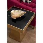Black Glass and Gold Finish Square Side Table
