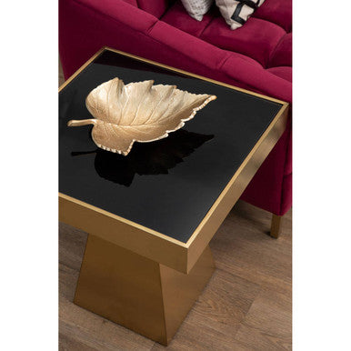 Black Glass and Gold Finish Square Side Table