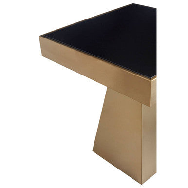 Black Glass and Gold Finish Square Side Table