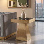 Black Glass and Gold Finish Square Side Table