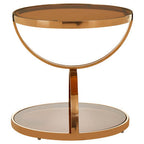 Smoked Glass Round Side Table with Rose Gold Base