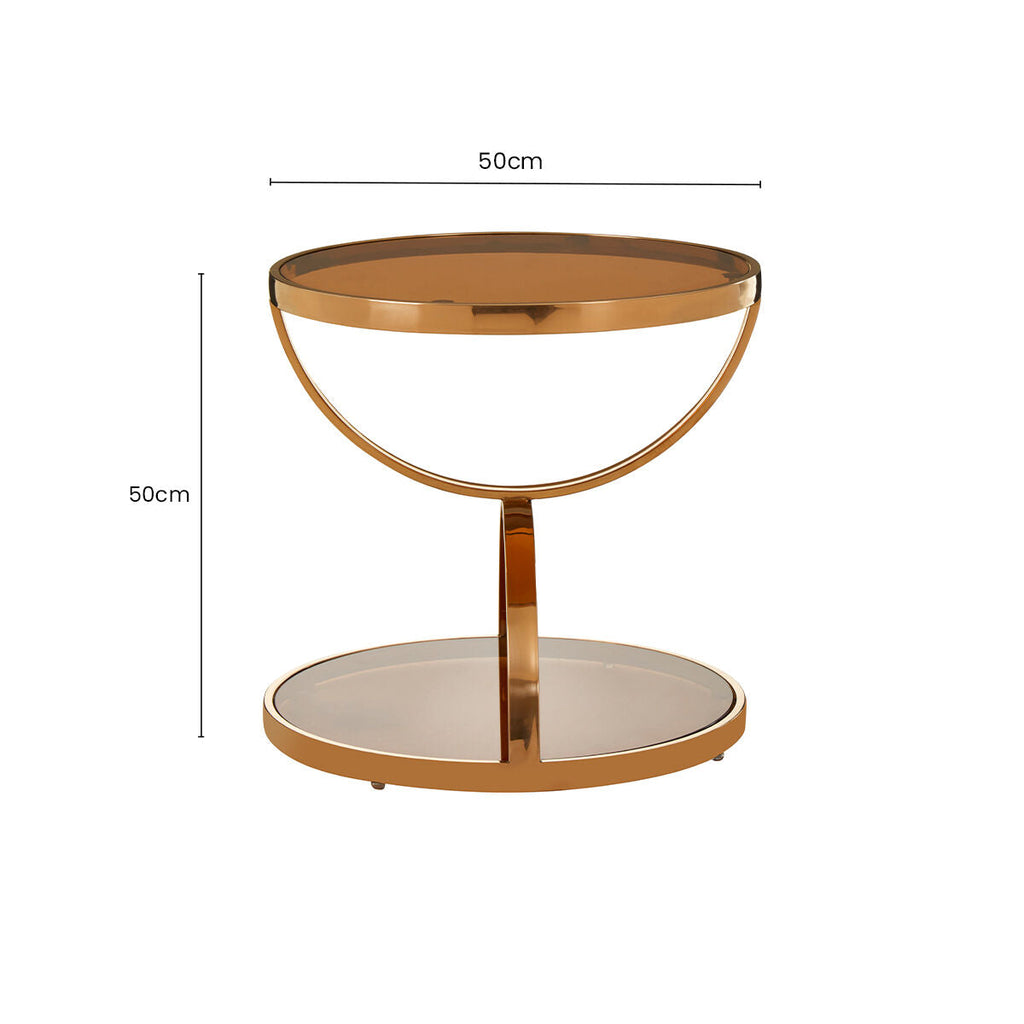 Smoked Glass Round Side Table with Rose Gold Base