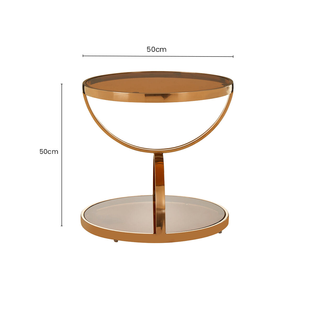 Smoked Glass Round Side Table with Rose Gold Base