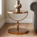 Smoked Glass Round Side Table with Rose Gold Base
