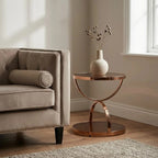 Smoked Glass Round Side Table with Rose Gold Base