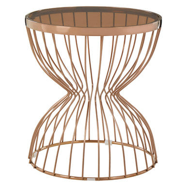 Gold Round Hourglass Base Side Table with Glass Top,