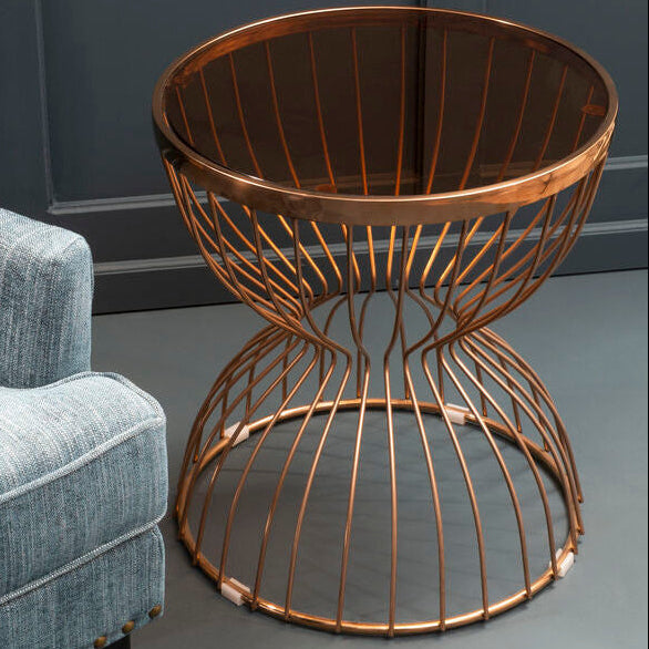 Gold Round Hourglass Base Side Table with Glass Top,