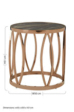 Gold Marble Top Round Side Table with Rose Gold Finish Leaf Base