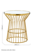 Gold Finish Corset Base Side Table with White Glass Top