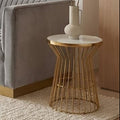 Gold Finish Corset Base Side Table with White Glass Top