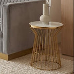 Gold Finish Corset Base Side Table with White Glass Top