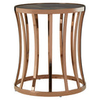 Black Marble Top Round Side Table with Gold Rose Finish Base